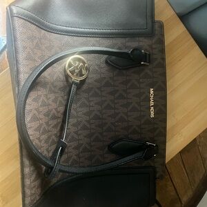 Michael Kors Brown and Black Signature Tote with Gold Accent